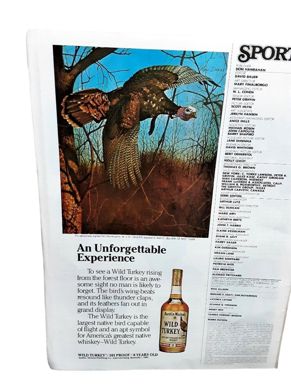 1982 Wild Turkey Bourbon Whiskey Vintage Print Ad Austin Nichols Turkey
